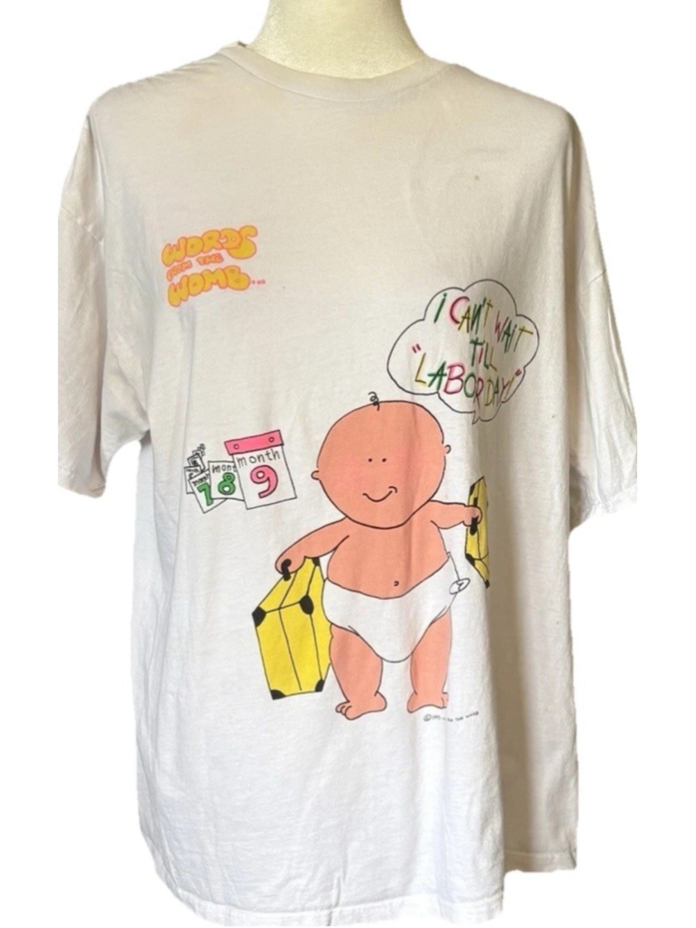 Vintage 90s Words From The Womb Labor Day Maternity T-Shirt One Size Fit XL
